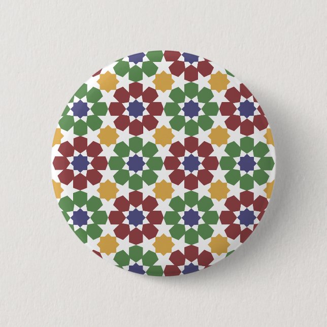 zellige Pattern Moroccan Ceramic Art Traditional 2 Inch Round Button (Front)
