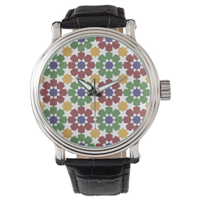 zellige Pattern Moroccan Ceramic Art Traditional  Watch (Front)