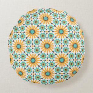 Zellige Radiance: Colourful Andalusian Geometry Round Pillow
