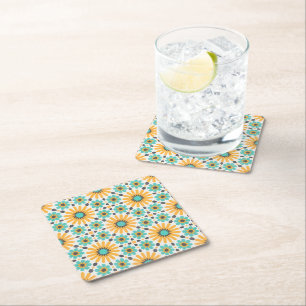 Zellige Radiance: Colourful Andalusian Geometry Square Paper Coaster