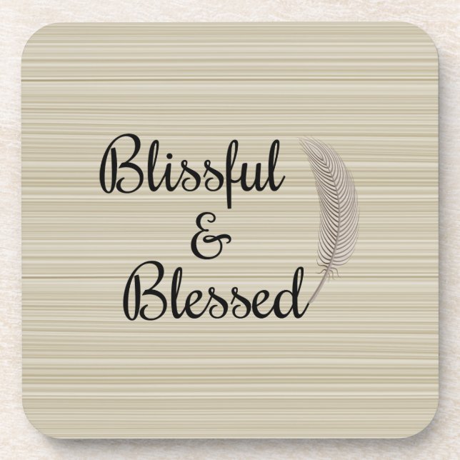 Zen angel feather white beige stripes coasters (Front)