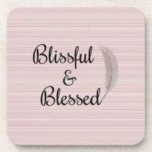Zen angel feather white pink stripes coasters