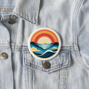 Zen Art Deco Sunset over Water 3 Inch Round Button