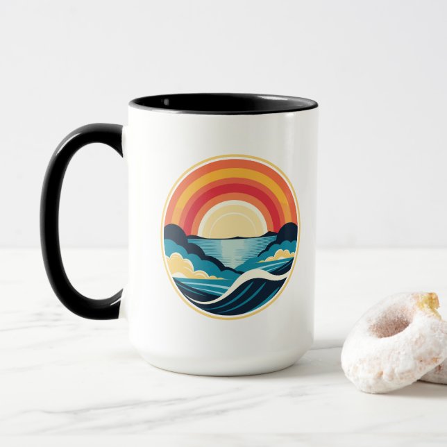 Zen Art Deco Sunset over Water Mug (With Donut)