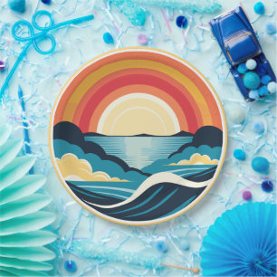Zen Art Deco Sunset over Water Paper Plate