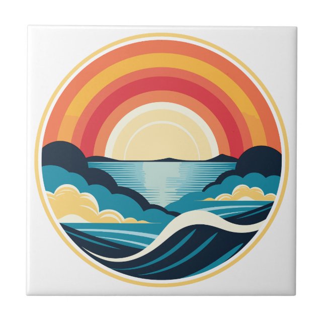 Zen Art Deco Sunset over Water Tile (Front)