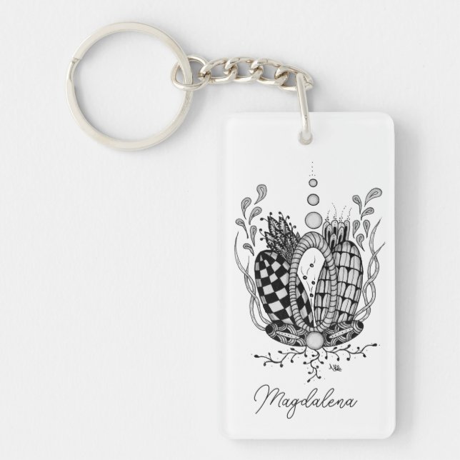 Zen Art: Floral Design, Oval - Keychain (Front)