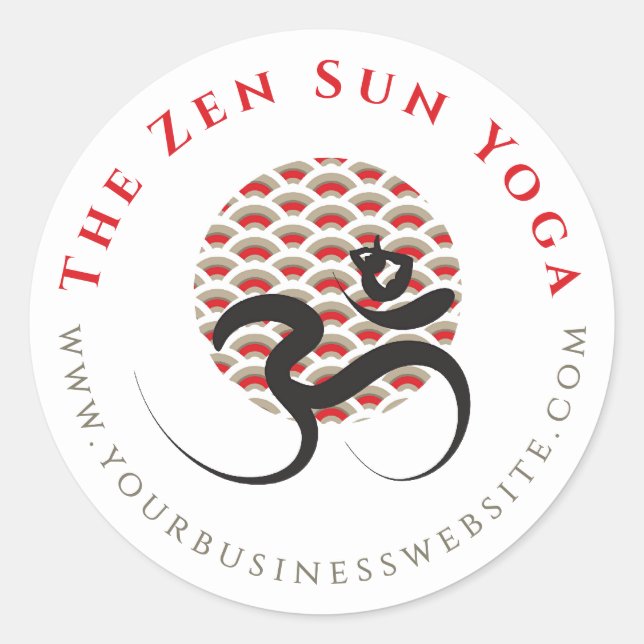 Zen Asian Red Sun Yoga Modern Calligraphy Om Aum Classic Round Sticker (Front)
