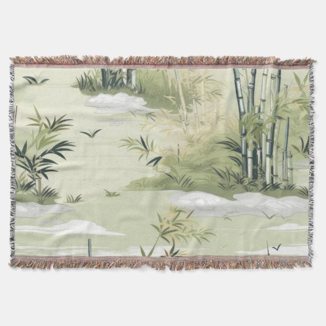 Zen Bamboo Forest Botanical Pattern (1) Throw Blanket (Front)