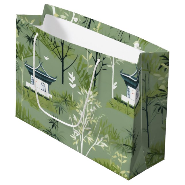 Zen Bamboo Forest Botanical Pattern (2) Large Gift Bag (Front Angled)