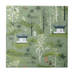 Zen Bamboo Forest Botanical Pattern (2) Tile