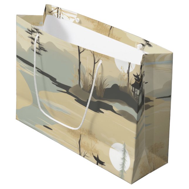 Zen Bamboo Forest Botanical Pattern (4) Large Gift Bag (Front Angled)