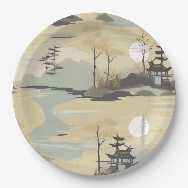 Zen Bamboo Forest Botanical Pattern (4) Paper Plate (Front)