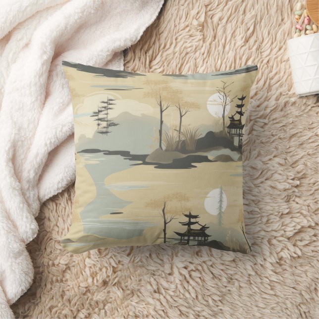 Zen Bamboo Forest Botanical Pattern (4) Throw Pillow (Blanket)