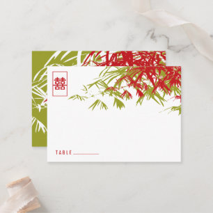 Zen Bamboo Leaves Double Happiness Chinese Wedding Place Card