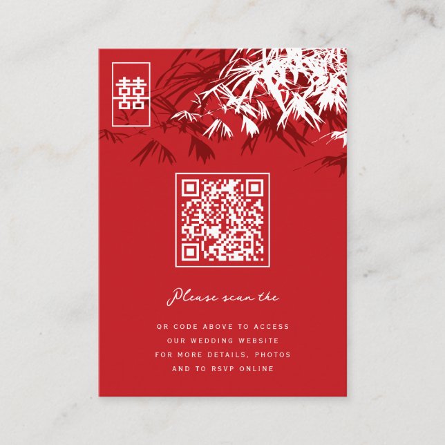 Zen Bamboo Leaves Double Happiness Chinese Wedding Place Card (Front)