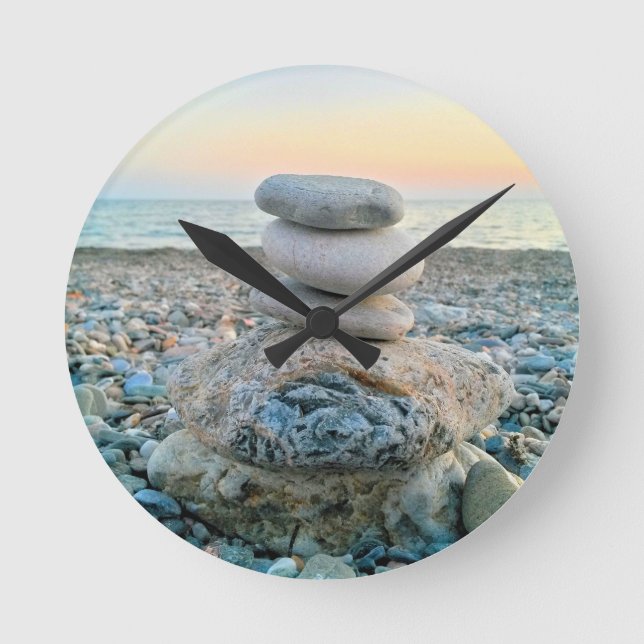 Zen Beach Stones Round Clock (Front)