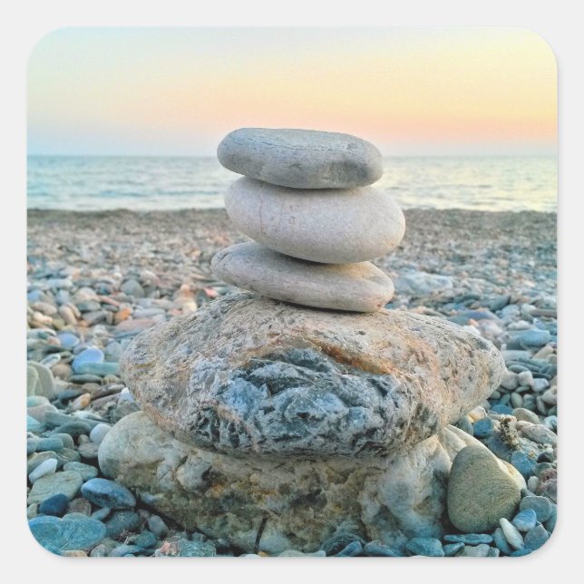 Zen Beach Stones Square Sticker (Front)