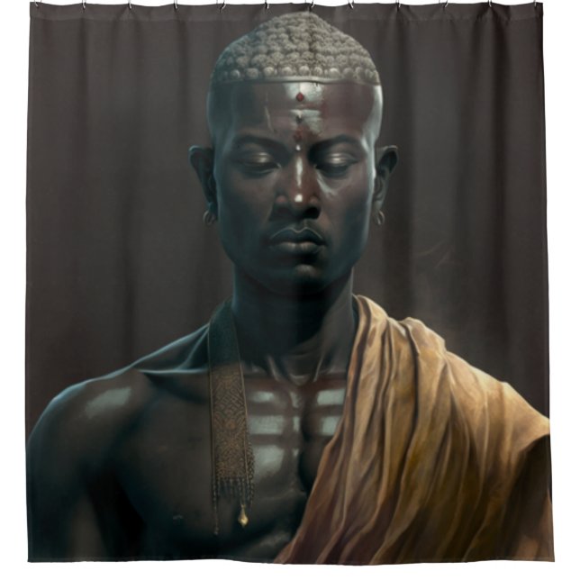 Zen Black Buddha Shower Curtain (Front)
