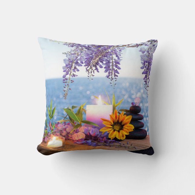 Zen bliss meditation peace yoga chakra namaste 2 throw pillow (Front)