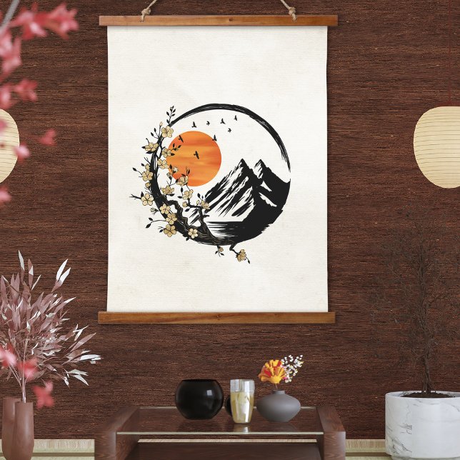 Zen Blossom: Sunrise Serenity Hanging Tapestry (Creator Uploaded)