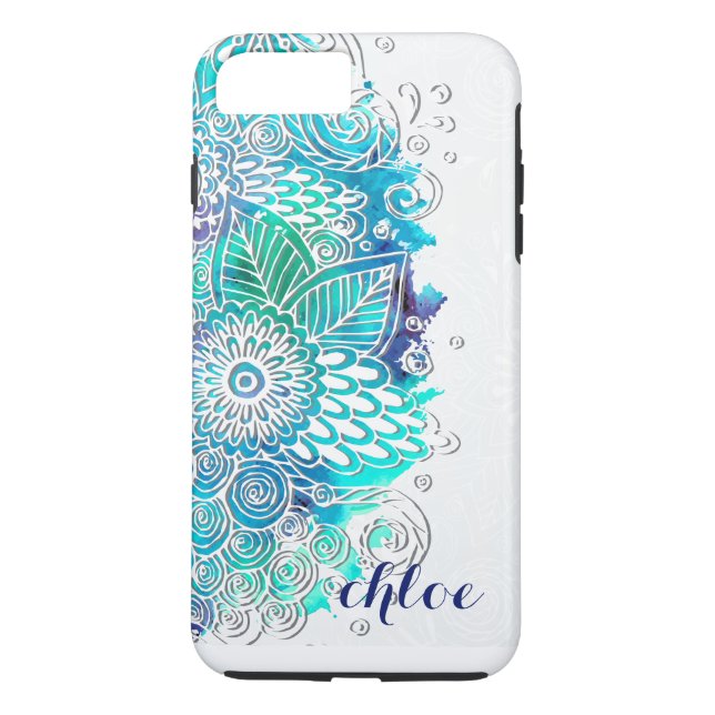 Zen Blue and Teal Floral Mandala Design Case-Mate iPhone Case (Back)