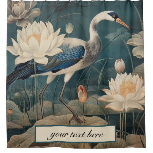 Zen Blue Crane Botanical Floral Custom Bathroom