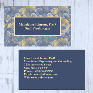 Zen Blue Gold Ginkgo Psychiatrist or Counsellor Business Card