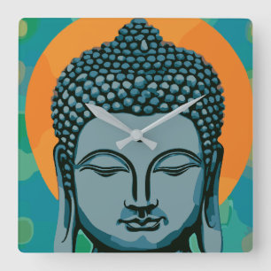 Zen Buddha Head Square Wall Clock