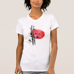 Zen Buddhism bamboo in front of red sun T-Shirt