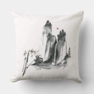 Zen Buddhism temple in the mountains Throw Pillow