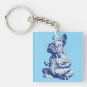 Zen Bulldog in Meditation Pose Art Keychain