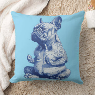 Zen Bulldog in Meditation Pose Art Throw Pillow