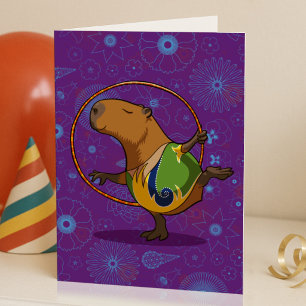 Zen Capybara Dancer Funny Rhythmic Gymnast Cartoon Card