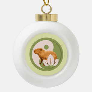 Zen Capybara Yin Yang Peaceful Nature Ceramic Ball Christmas Ornament