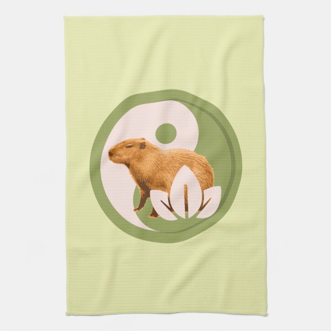 Zen Capybara Yin Yang Peaceful Nature Kitchen Towel (Vertical)