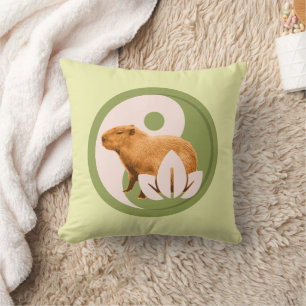 Zen Capybara Yin Yang Peaceful Nature Throw Pillow