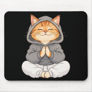 Zen Cat in Hoodie – Cute Meditating Cartoon Cat Mouse Pad