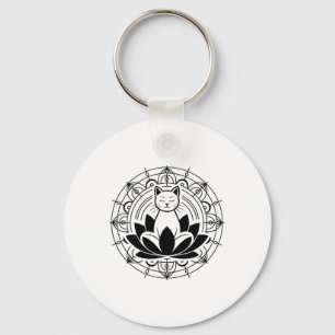 Zen Cat Lotus Flower Yoga Mindfulness Meditation T Keychain