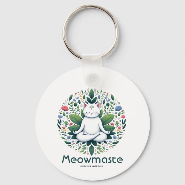 Zen Cat Meditation Meowmaste Keychain (Front)
