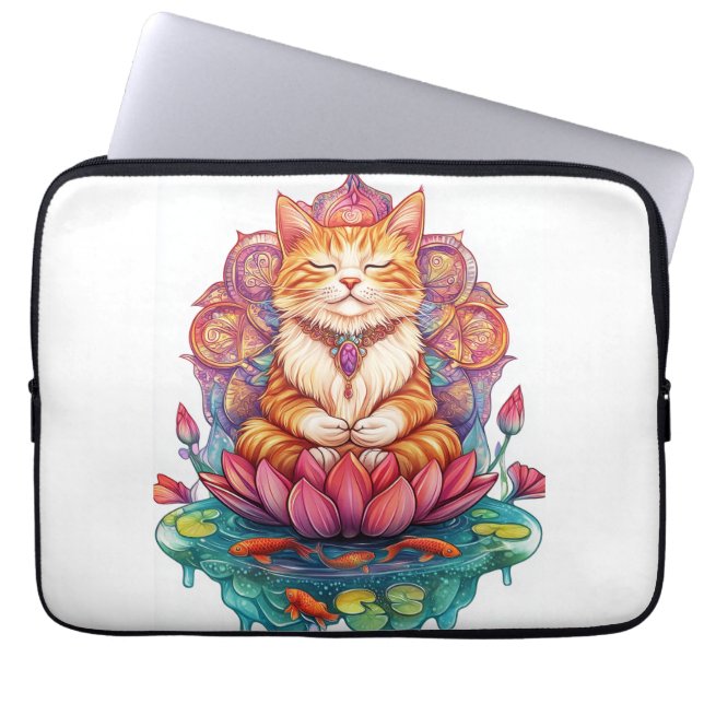 Zen Cat Vibes � Meditating Kitty Psychedelic Laptop Sleeve (Front)