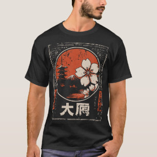 Zen Cherry Blossom Japanese Temple Red Circle T-Shirt