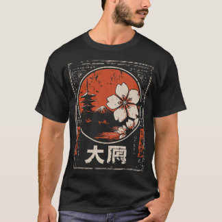 Zen Cherry Blossom Japanese Temple Red Circle T-Shirt