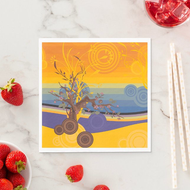 Zen Cherry Blossom Tree Abstract Sunset Art Napkin (Creator Uploaded)