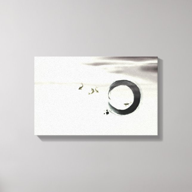 Zen Circle Enso Koi Brush Painting Art Canvas Print (Front)
