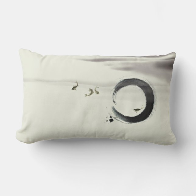 Zen Circle Enso Koi Brush Painting Art Lumbar Pillow (Front)