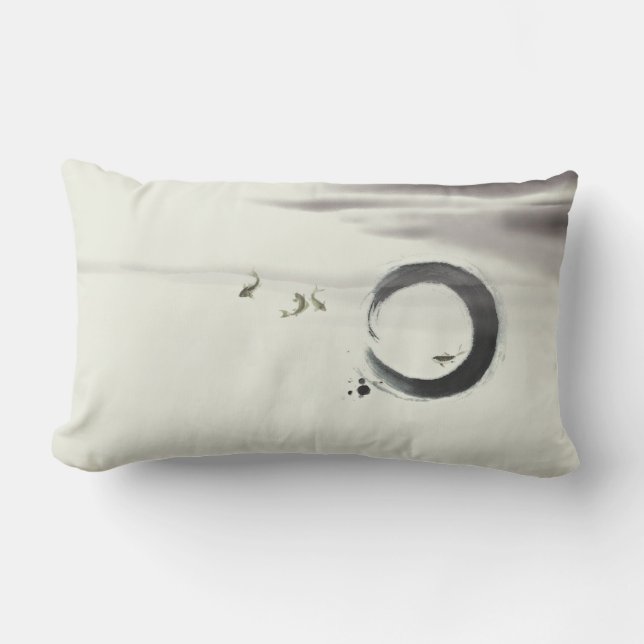 Zen Circle Enso Koi Brush Painting Art Outdoor Pillow (Front)