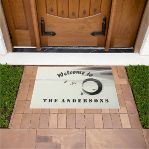 Zen Circle Enso Koi Brush Painting Custom Welcome Doormat