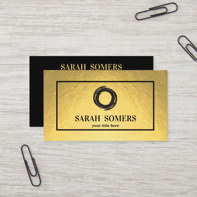 Zen Circle Faux Gold Foil  Business Card (Front/Back In Situ)