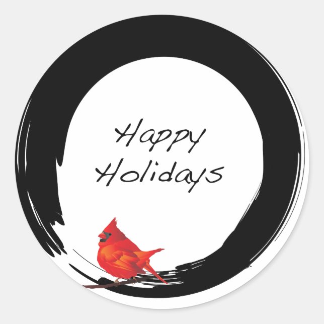Zen Circle with Christmas Cardinal Classic Round Sticker (Front)